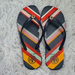 Tory Burch multi colored flip flops women's 8.